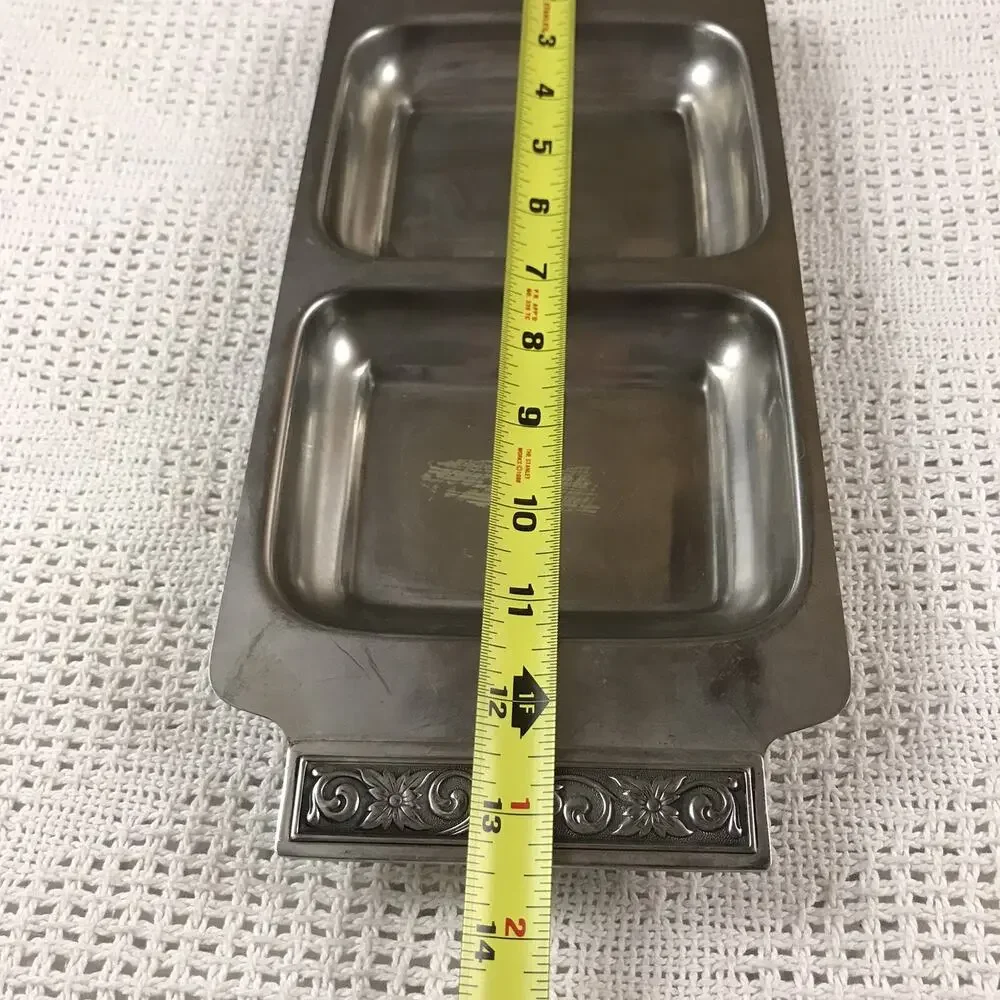 Stainless Steel Tray Japanese Decorator Two Compartment with Floral Handles